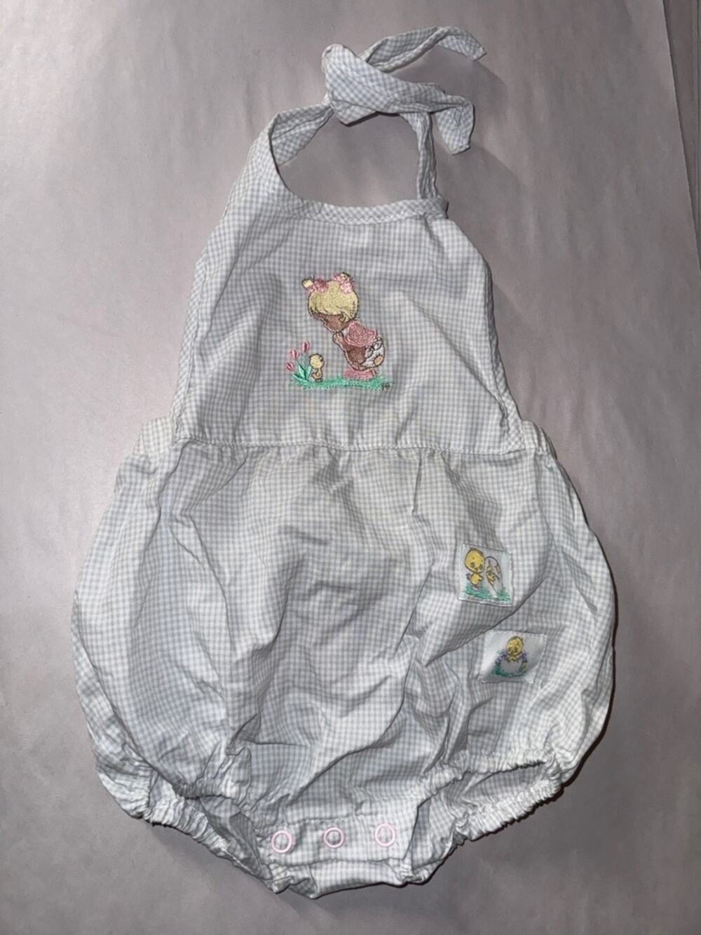 Precious moments vintage 2001 gingham check embroidered halter baby romper
